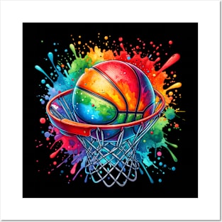 Colorful Basketball Tie Dye Color Splash Hoop Net Slam Dunk Posters and Art